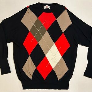 Clark & Gregory Men’s XXL Pure Cotton Argyle Sweater Navy Red Jumper Scotland